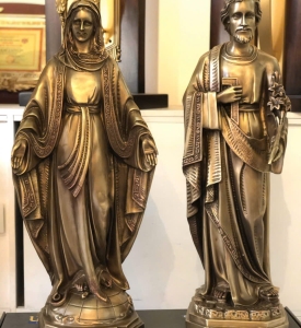 Tượng Đức Mẹ Maria Và Thánh Juse Cao 40cm Đồng Vàng