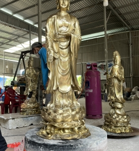 Tượng Tam Thế Phật Bằng Đồng Vàng Cao 1,2M