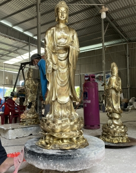 Tượng Tam Thế Phật Bằng Đồng Vàng Cao 1,2M